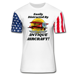 Easily Distracted - Antique Aircraft - Stars & Stripes T-Shirt - white