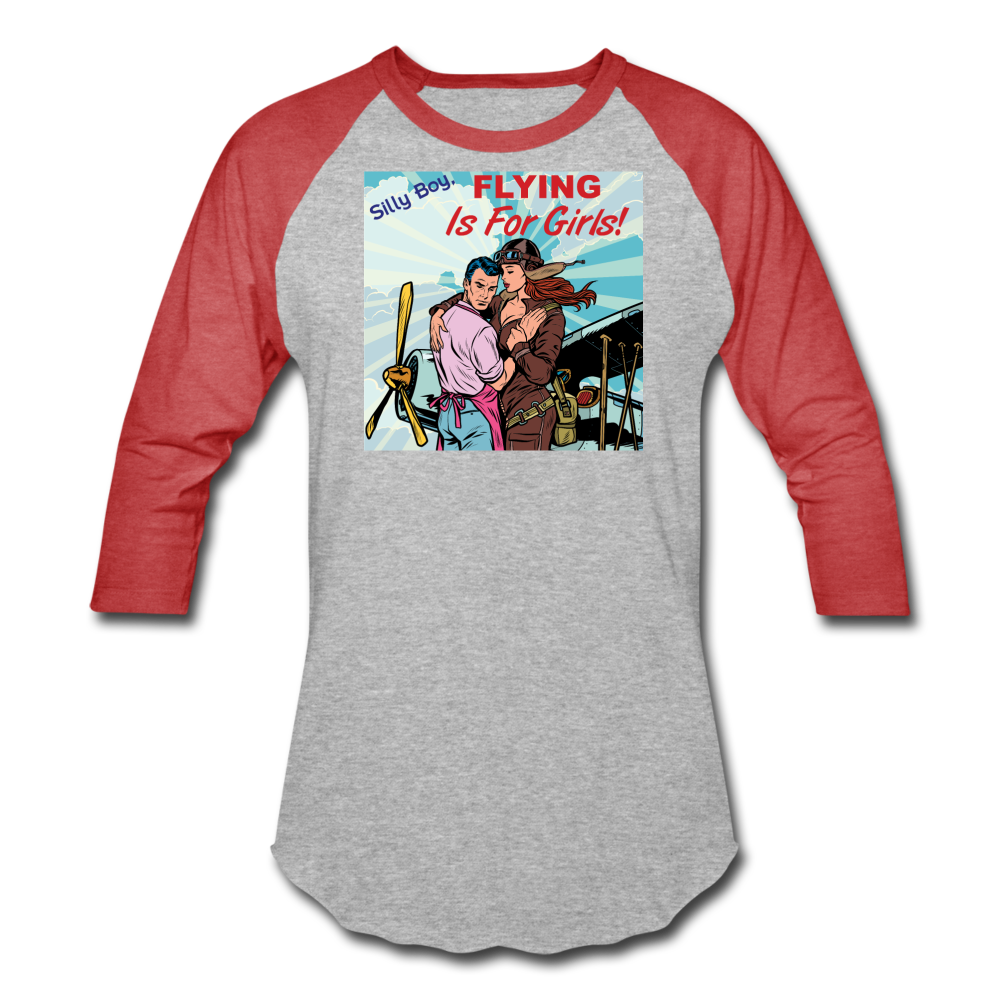 Flying Is For Girls - Baseball T-Shirt - heather gray/red