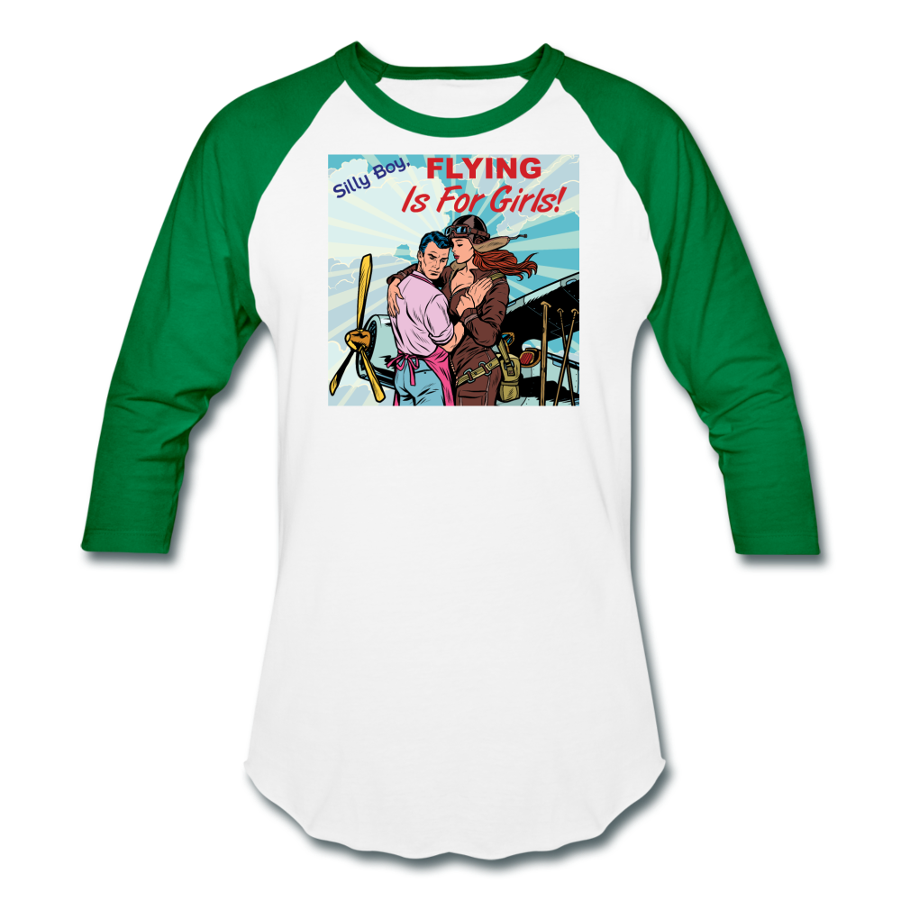 Flying Is For Girls - Baseball T-Shirt - white/kelly green