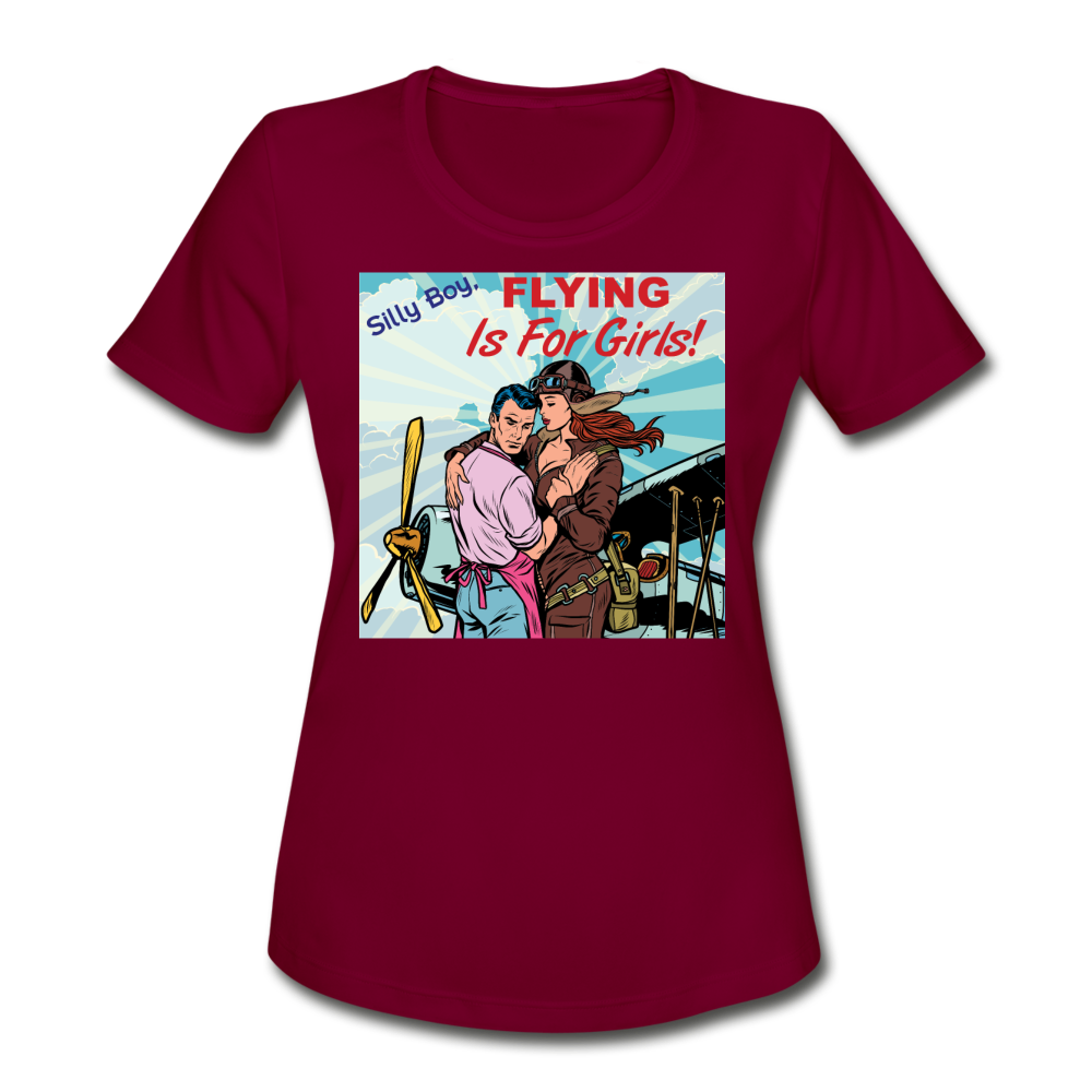 Flying Is For Girls - Women's Moisture Wicking Performance T-Shirt - burgundy