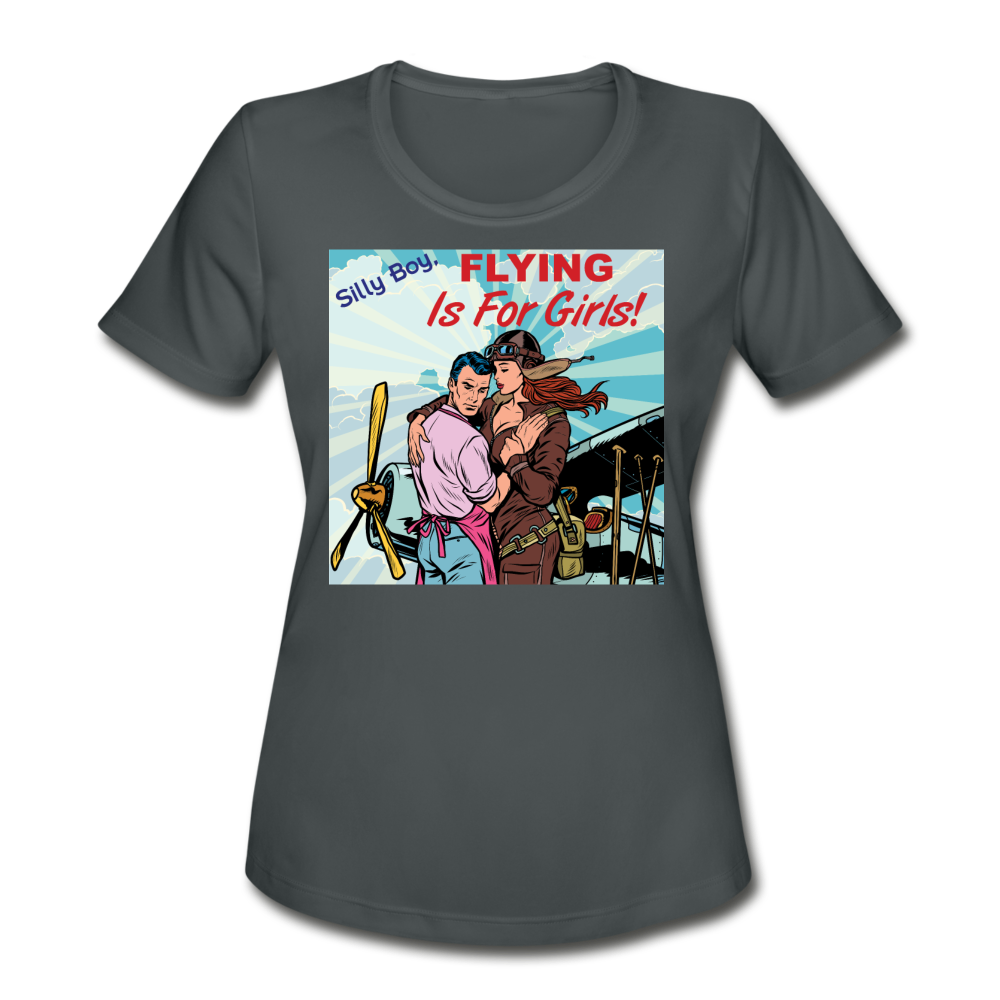 Flying Is For Girls - Women's Moisture Wicking Performance T-Shirt - charcoal