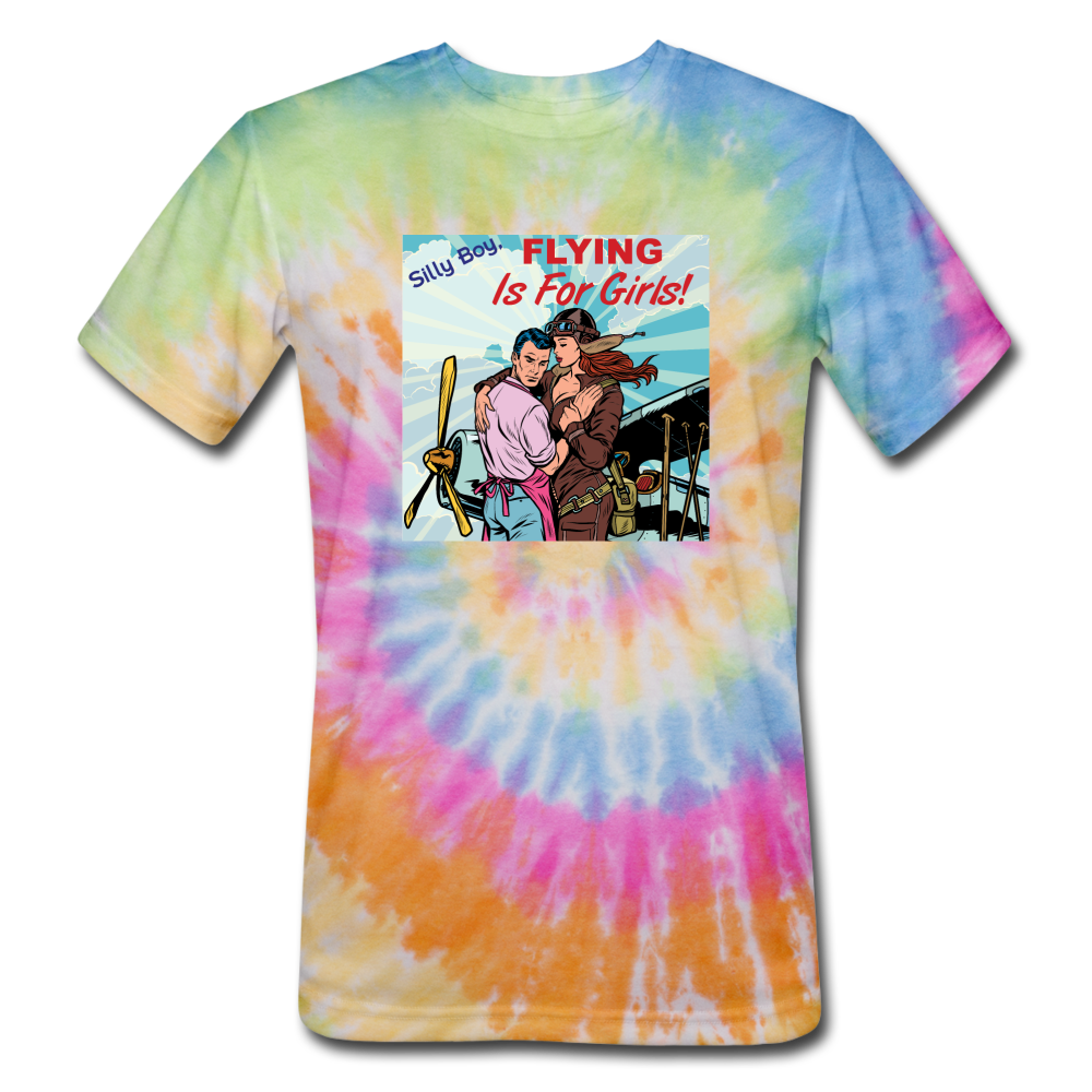 Flying Is For Girls - Unisex Tie Dye T-Shirt - rainbow