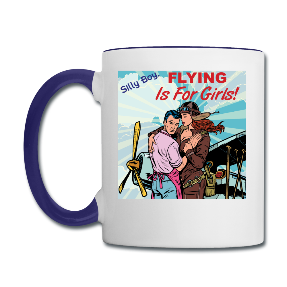 Flying Is For Girls - Contrast Coffee Mug - white/cobalt blue