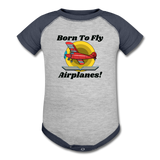 Born To Fly - Airplanes - Baseball Baby Bodysuit - heather gray/navy