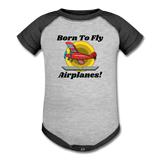 Born To Fly - Airplanes - Baseball Baby Bodysuit - heather gray/charcoal