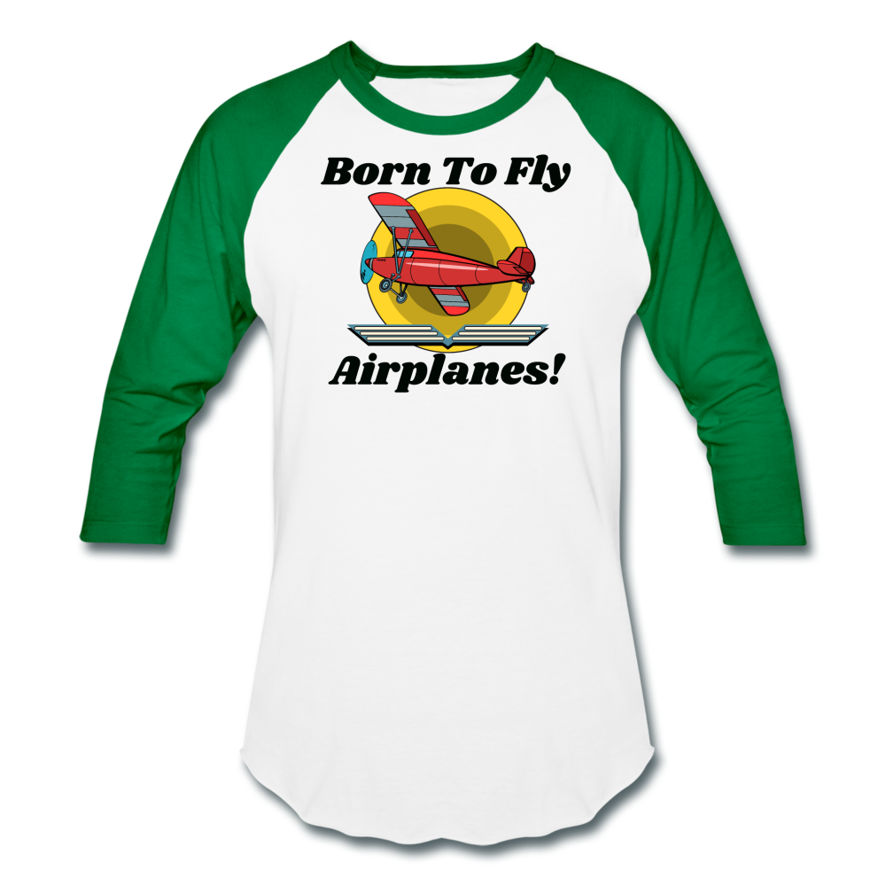 Born To Fly - Airplanes - Baseball T-Shirt - white/kelly green