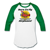Born To Fly - Airplanes - Baseball T-Shirt - white/kelly green