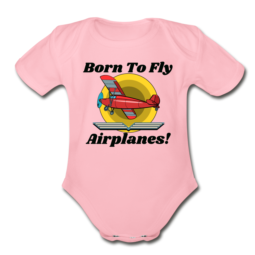 Born To Fly - Airplanes - Organic Short Sleeve Baby Bodysuit - light pink