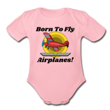 Born To Fly - Airplanes - Organic Short Sleeve Baby Bodysuit - light pink