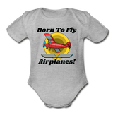 Born To Fly - Airplanes - Organic Short Sleeve Baby Bodysuit - heather gray