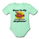 Born To Fly - Airplanes - Organic Short Sleeve Baby Bodysuit - light mint
