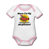 Born To Fly - Airplanes - Organic Contrast Short Sleeve Baby Bodysuit - white/pink