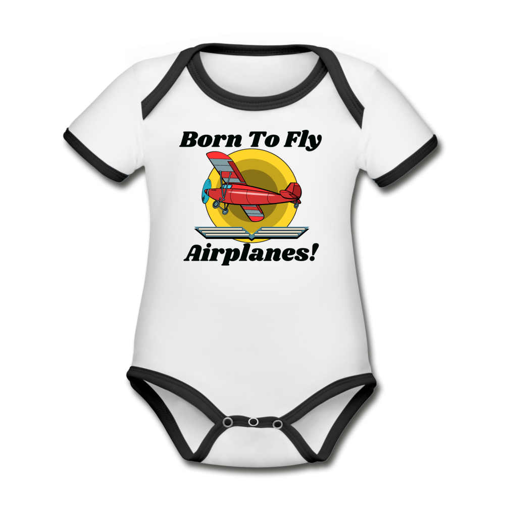 Born To Fly - Airplanes - Organic Contrast Short Sleeve Baby Bodysuit - white/black