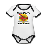 Born To Fly - Airplanes - Organic Contrast Short Sleeve Baby Bodysuit - white/black