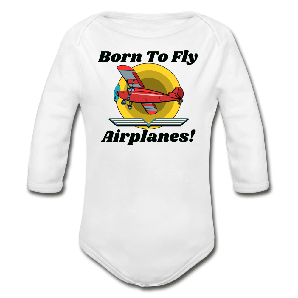 Born To Fly - Airplanes - Organic Long Sleeve Baby Bodysuit - white