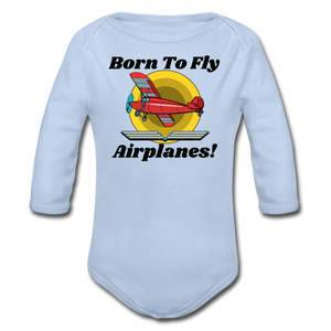 Born To Fly - Airplanes - Organic Long Sleeve Baby Bodysuit - sky