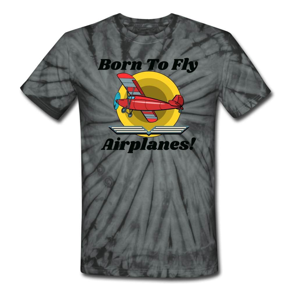 Born To Fly - Airplanes - Unisex Tie Dye T-Shirt - spider black