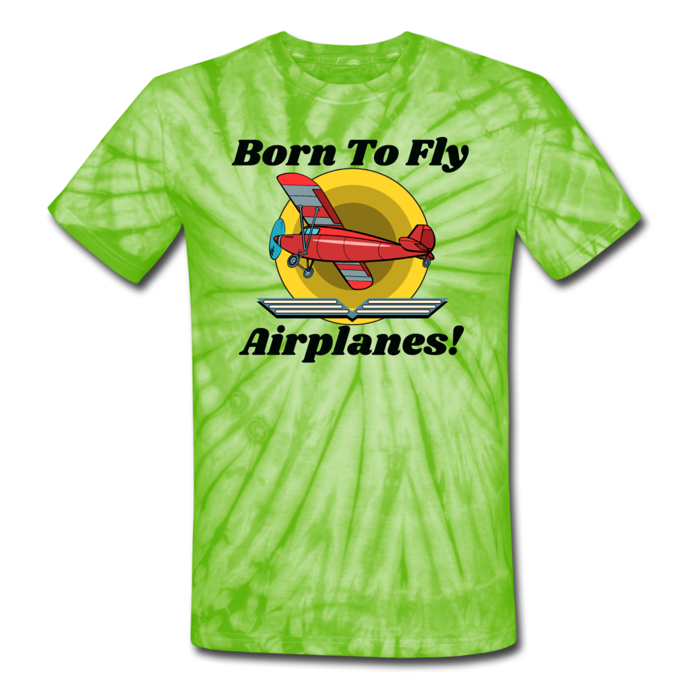 Born To Fly - Airplanes - Unisex Tie Dye T-Shirt - spider lime green