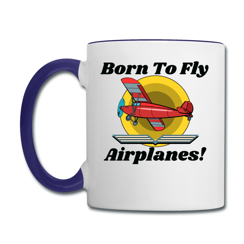 Born To Fly - Airplanes - Contrast Coffee Mug - white/cobalt blue