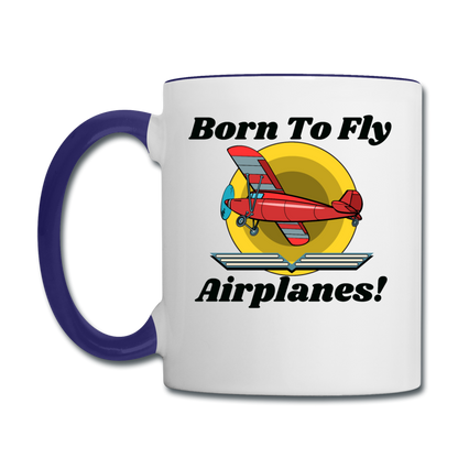 Born To Fly - Airplanes - Contrast Coffee Mug - white/cobalt blue