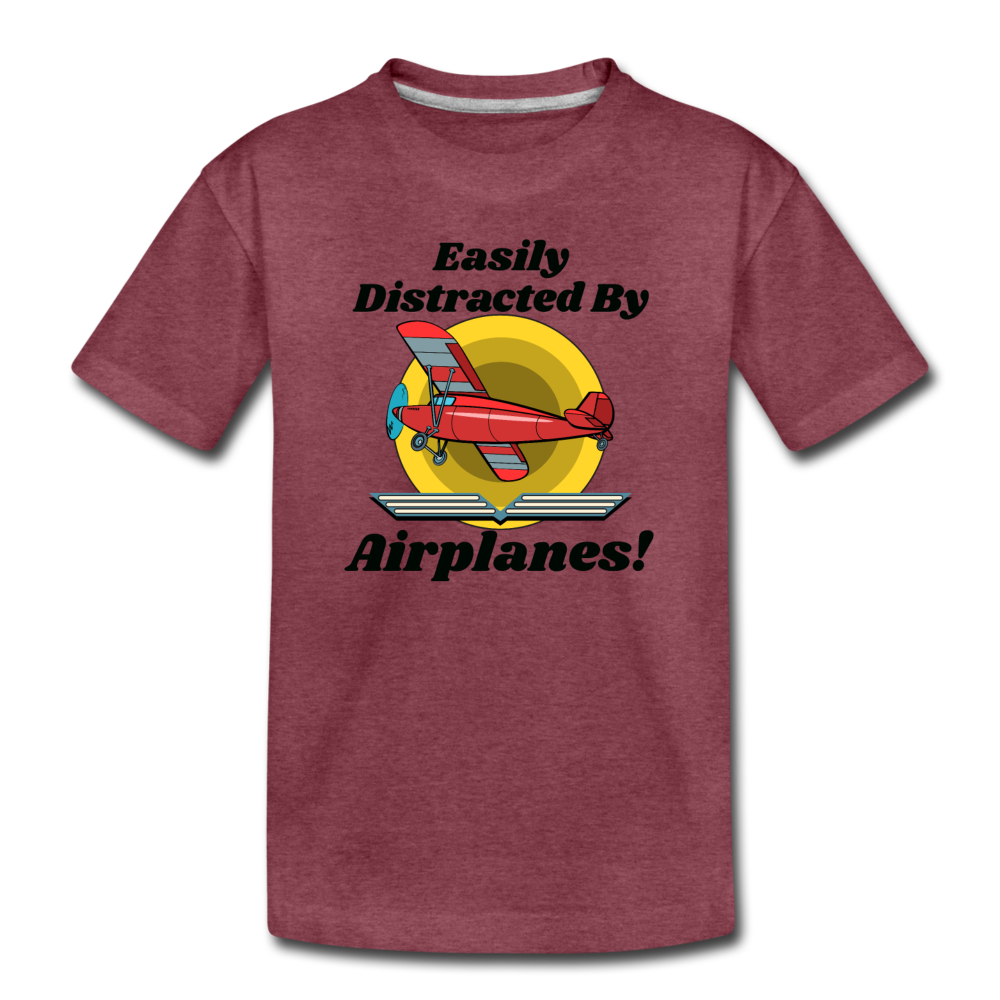 Easily Distracted - Red Taildragger - Toddler Premium T-Shirt - heather burgundy