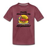 Easily Distracted - Red Taildragger - Toddler Premium T-Shirt - heather burgundy
