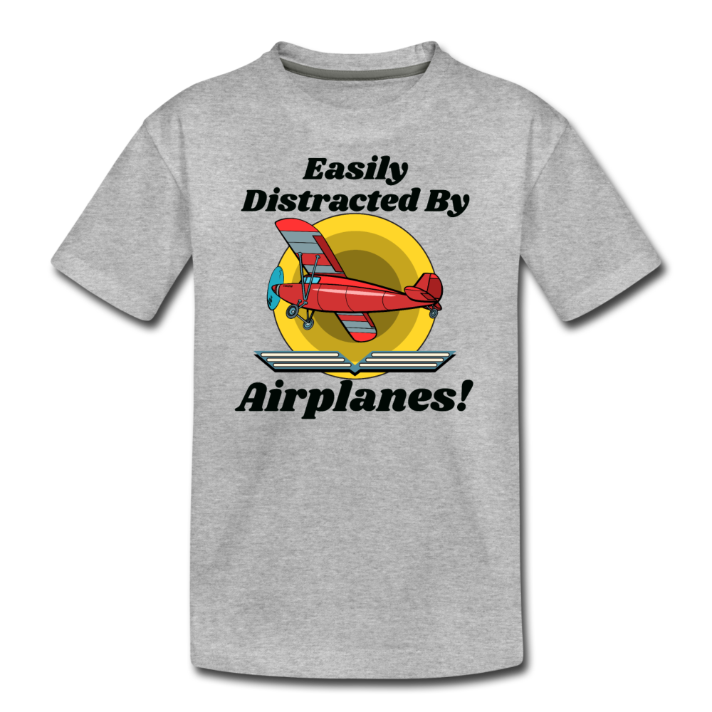 Easily Distracted - Red Taildragger - Kids' Premium T-Shirt - heather gray