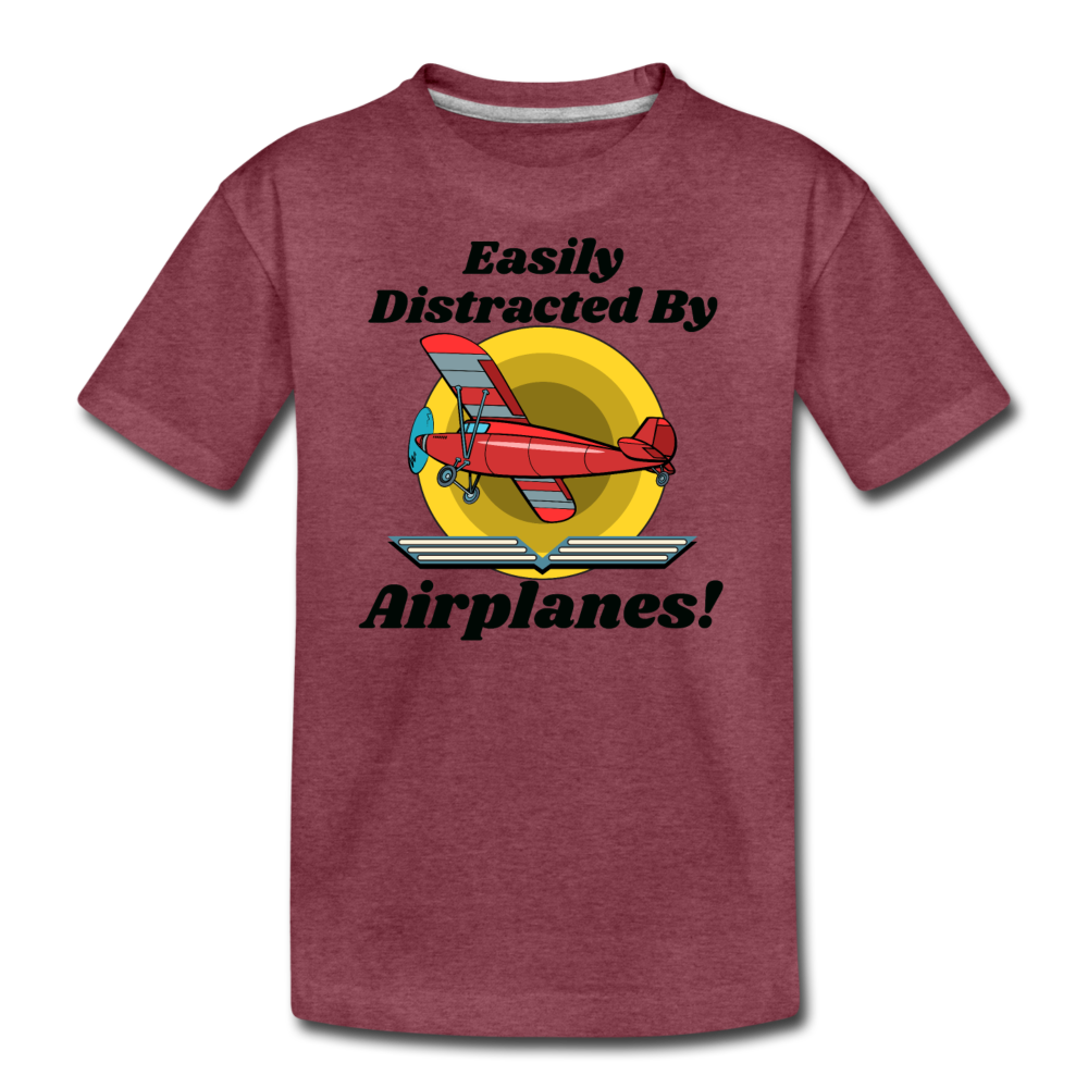 Easily Distracted - Red Taildragger - Kids' Premium T-Shirt - heather burgundy