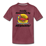 Easily Distracted - Red Taildragger - Kids' Premium T-Shirt - heather burgundy