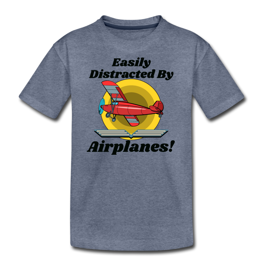 Easily Distracted - Red Taildragger - Kids' Premium T-Shirt - heather blue