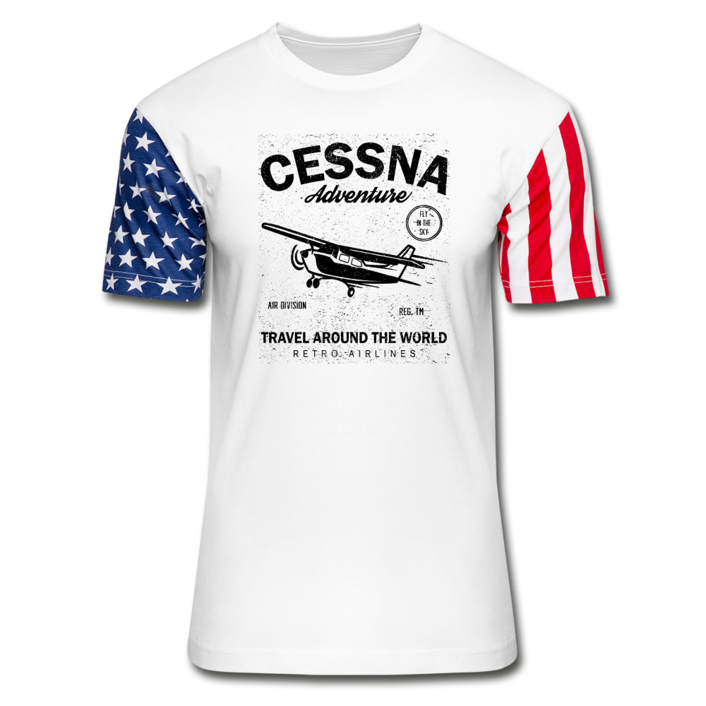 Cessna Adventure - Black - Stars & Stripes T-Shirt - white