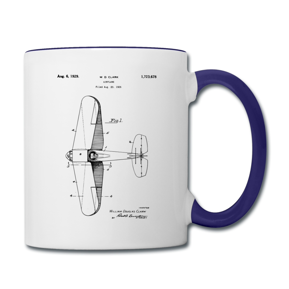 Airplane Patent - Contrast Coffee Mug - white/cobalt blue