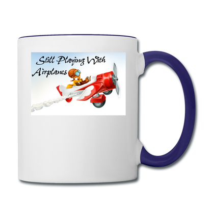 Still Playing With Airplanes - Contrast Coffee Mug - white/cobalt blue