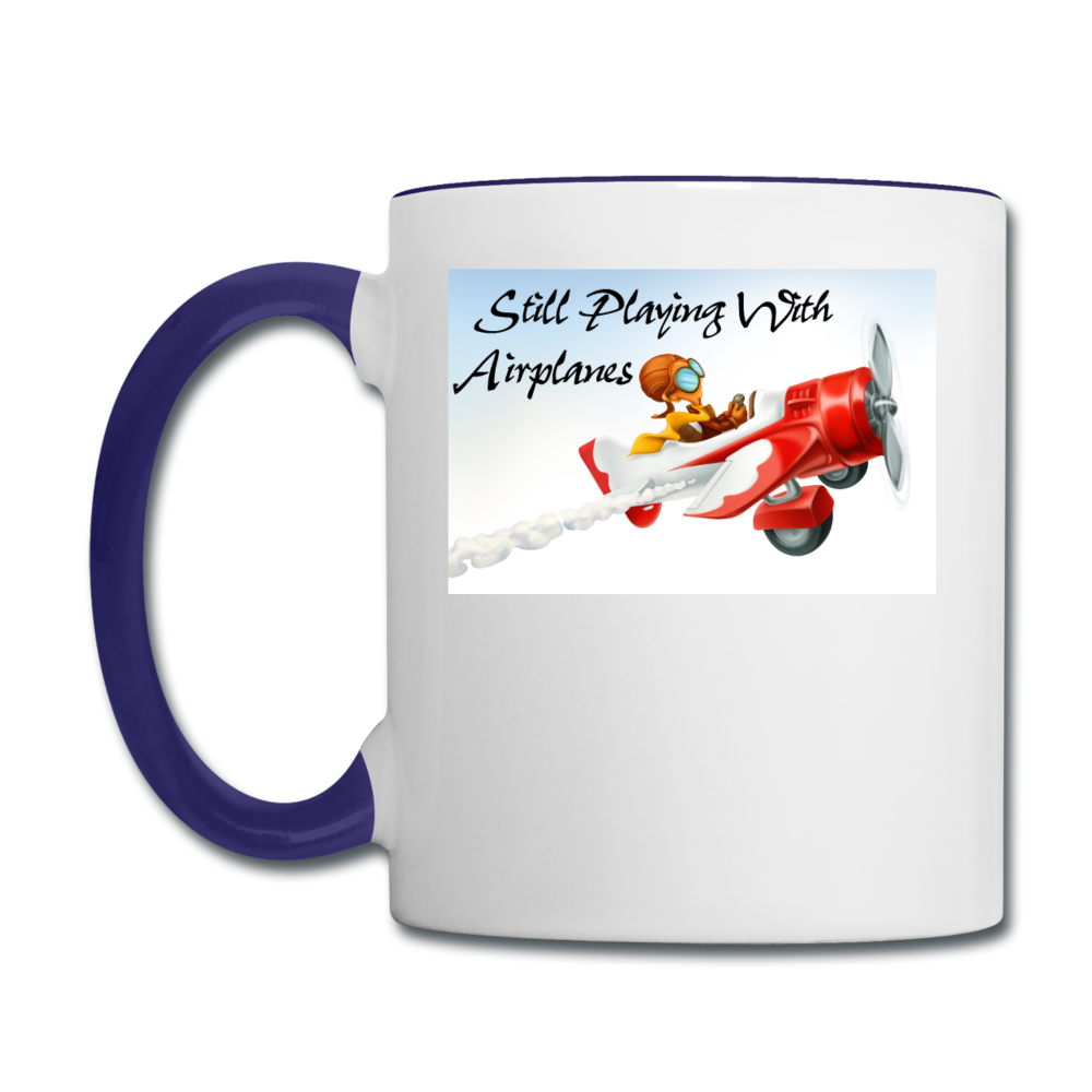 Still Playing With Airplanes - Contrast Coffee Mug - white/cobalt blue