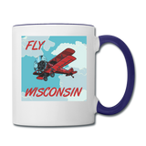 Fly Wisconsin - Biplane - Contrast Coffee Mug - white/cobalt blue