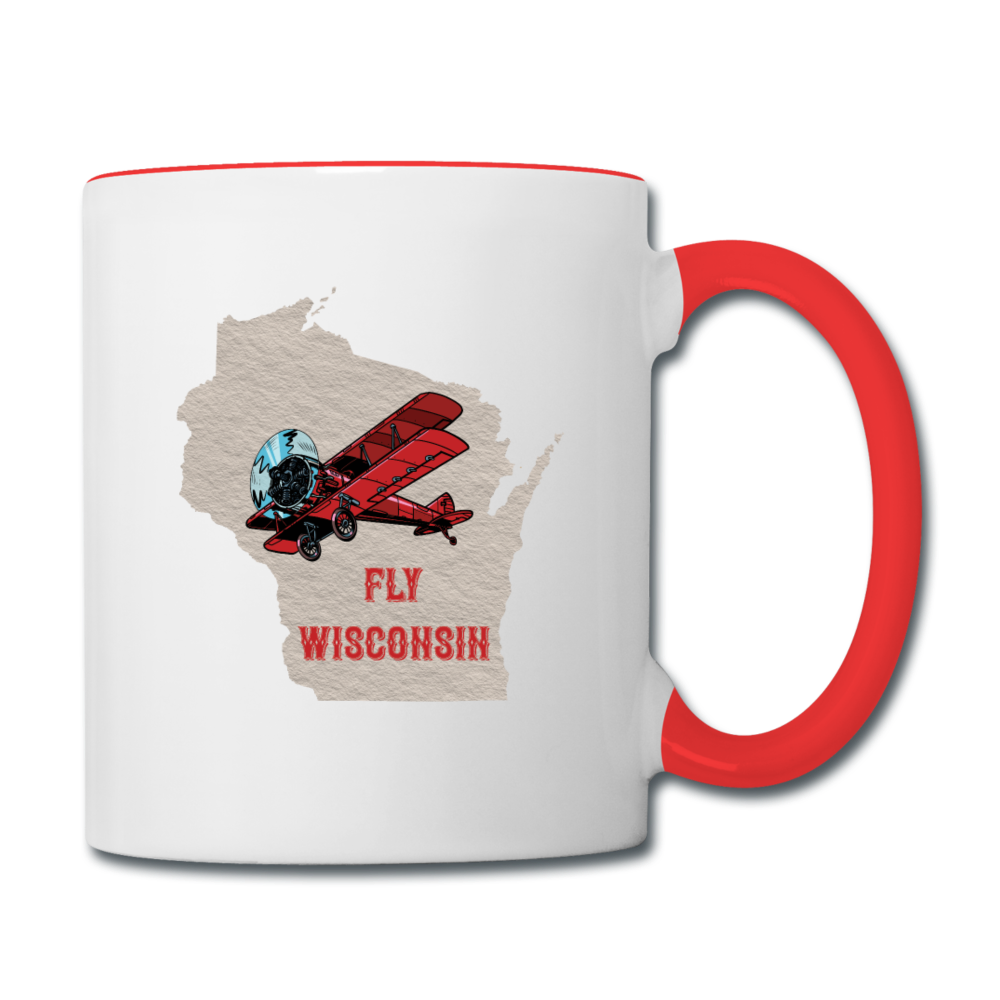 Fly Wisconsin - State - Contrast Coffee Mug - white/red