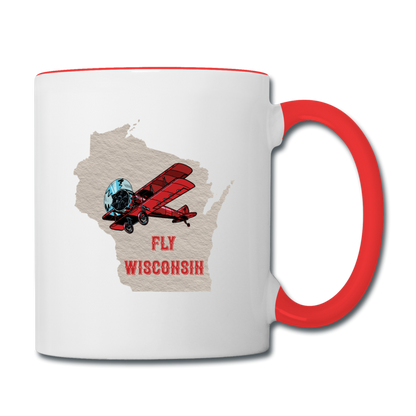 Fly Wisconsin - State - Contrast Coffee Mug - white/red