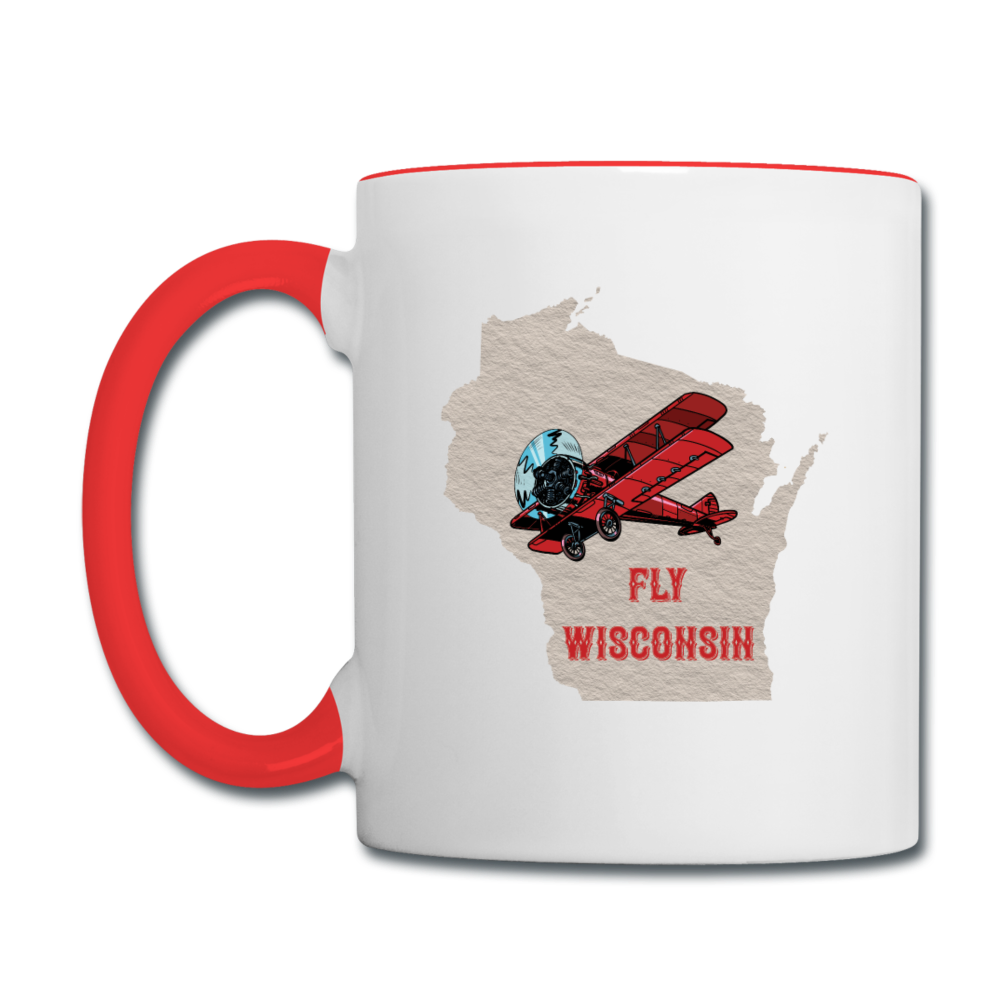 Fly Wisconsin - State - Contrast Coffee Mug - white/red