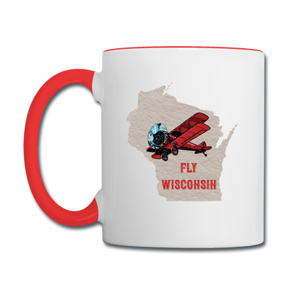 Fly Wisconsin - State - Contrast Coffee Mug - white/red