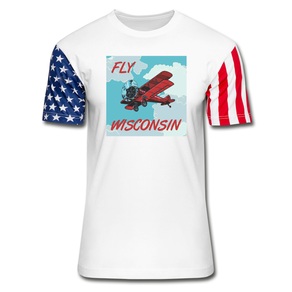 Fly Wisconsin - Biplane - Stars & Stripes T-Shirt - white