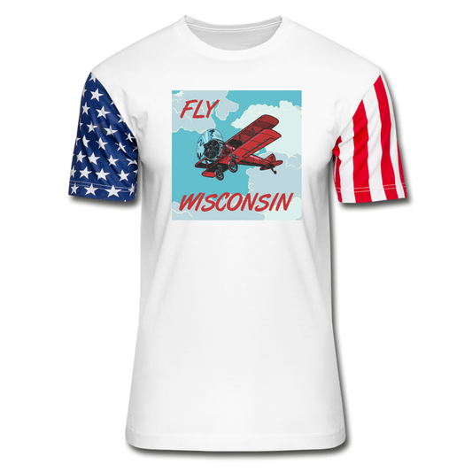 Fly Wisconsin - Biplane - Stars & Stripes T-Shirt - white