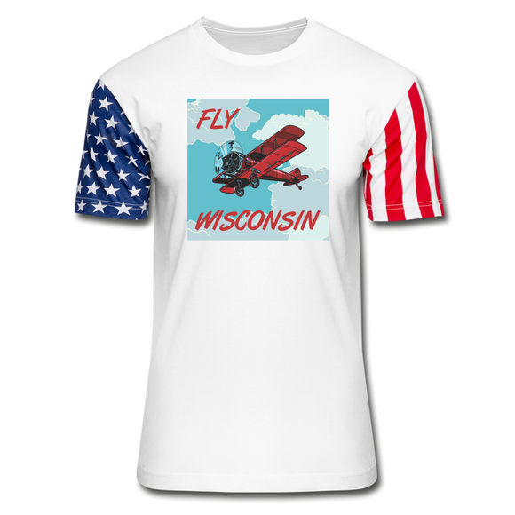 Fly Wisconsin - Biplane - Stars & Stripes T-Shirt - white
