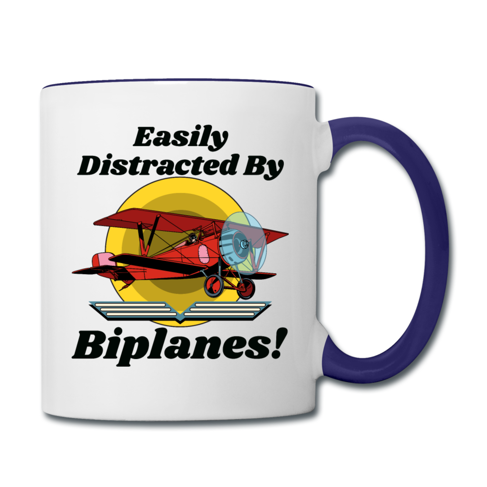 Easily Distracted - Biplanes - Contrast Coffee Mug - white/cobalt blue