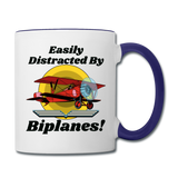 Easily Distracted - Biplanes - Contrast Coffee Mug - white/cobalt blue
