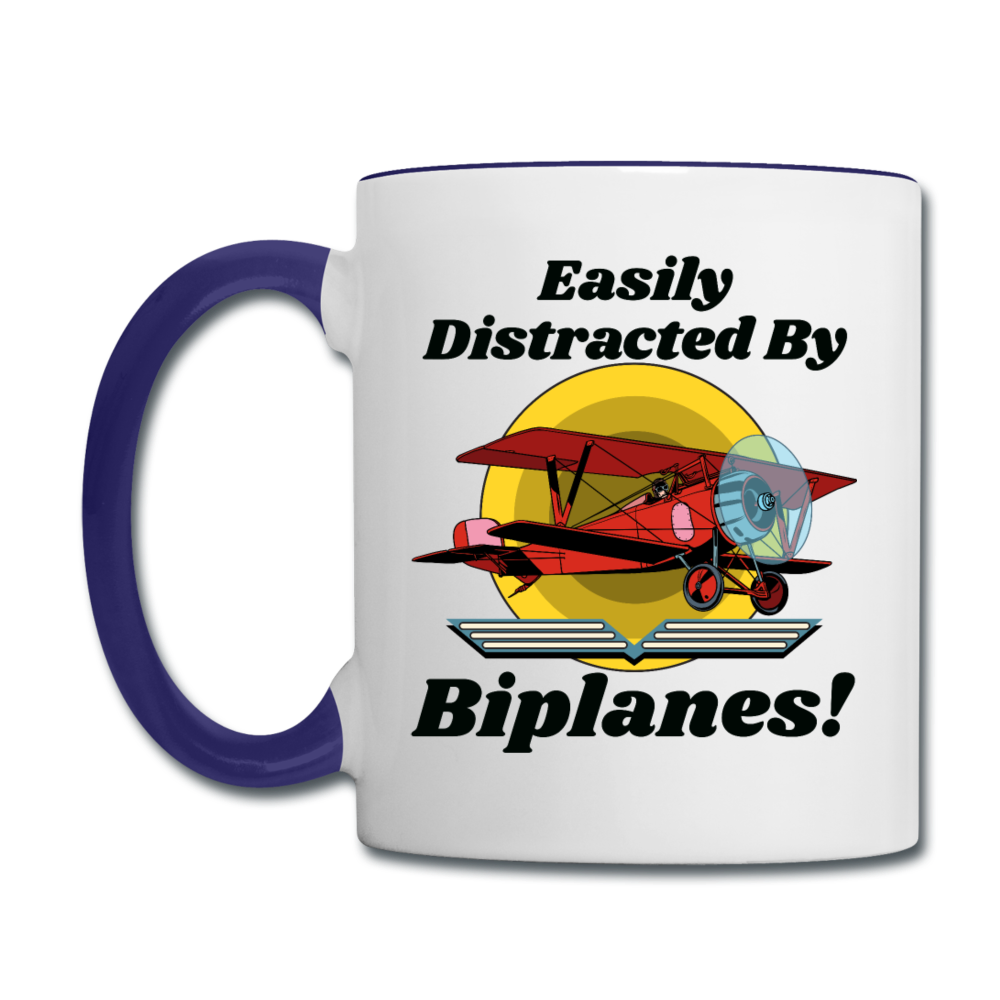 Easily Distracted - Biplanes - Contrast Coffee Mug - white/cobalt blue