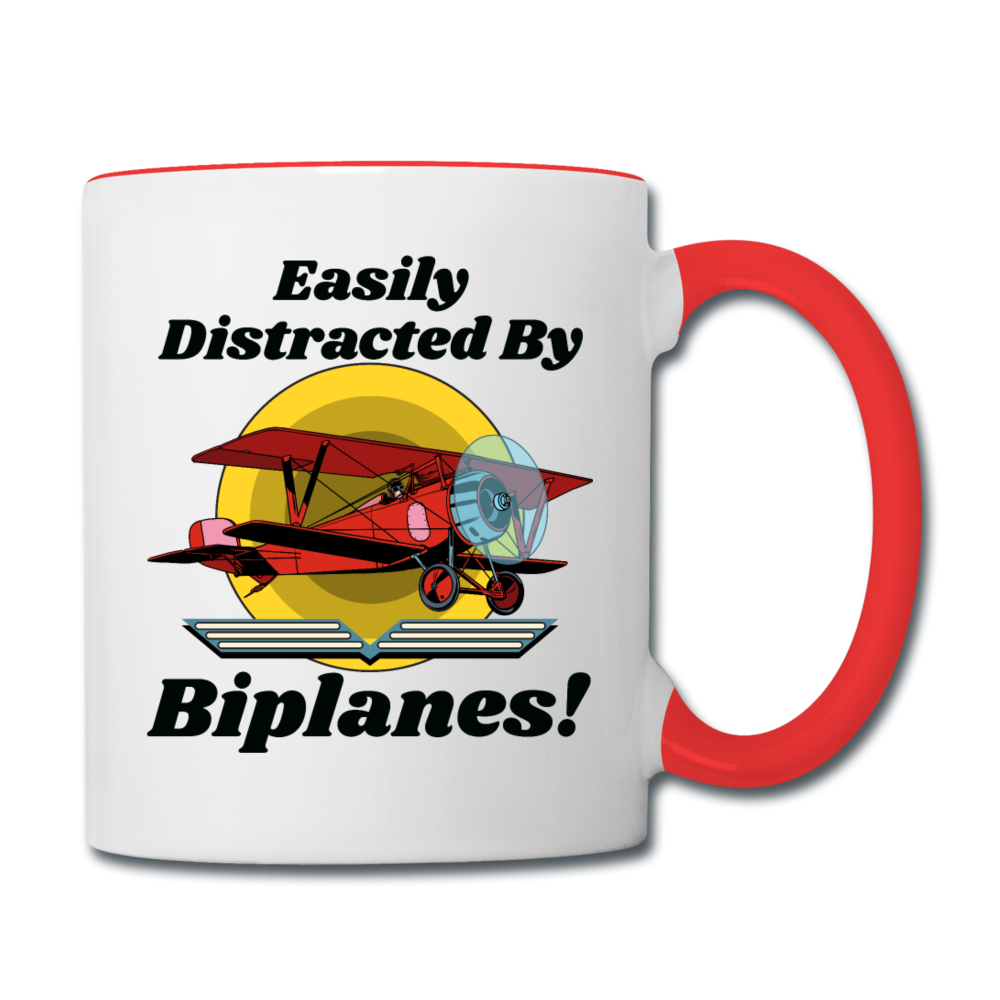 Easily Distracted - Biplanes - Contrast Coffee Mug - white/red