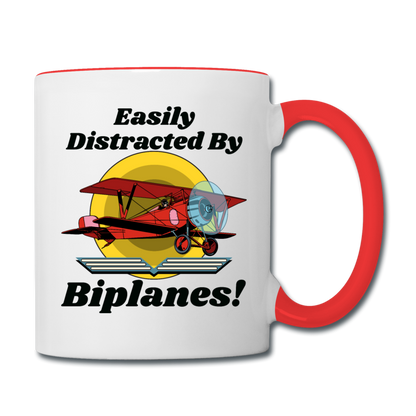 Easily Distracted - Biplanes - Contrast Coffee Mug - white/red