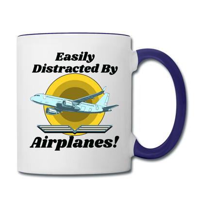 Easily Distracted - Airplanes - Jet - Contrast Coffee Mug - white/cobalt blue