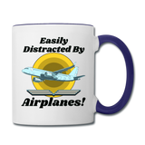 Easily Distracted - Airplanes - Jet - Contrast Coffee Mug - white/cobalt blue