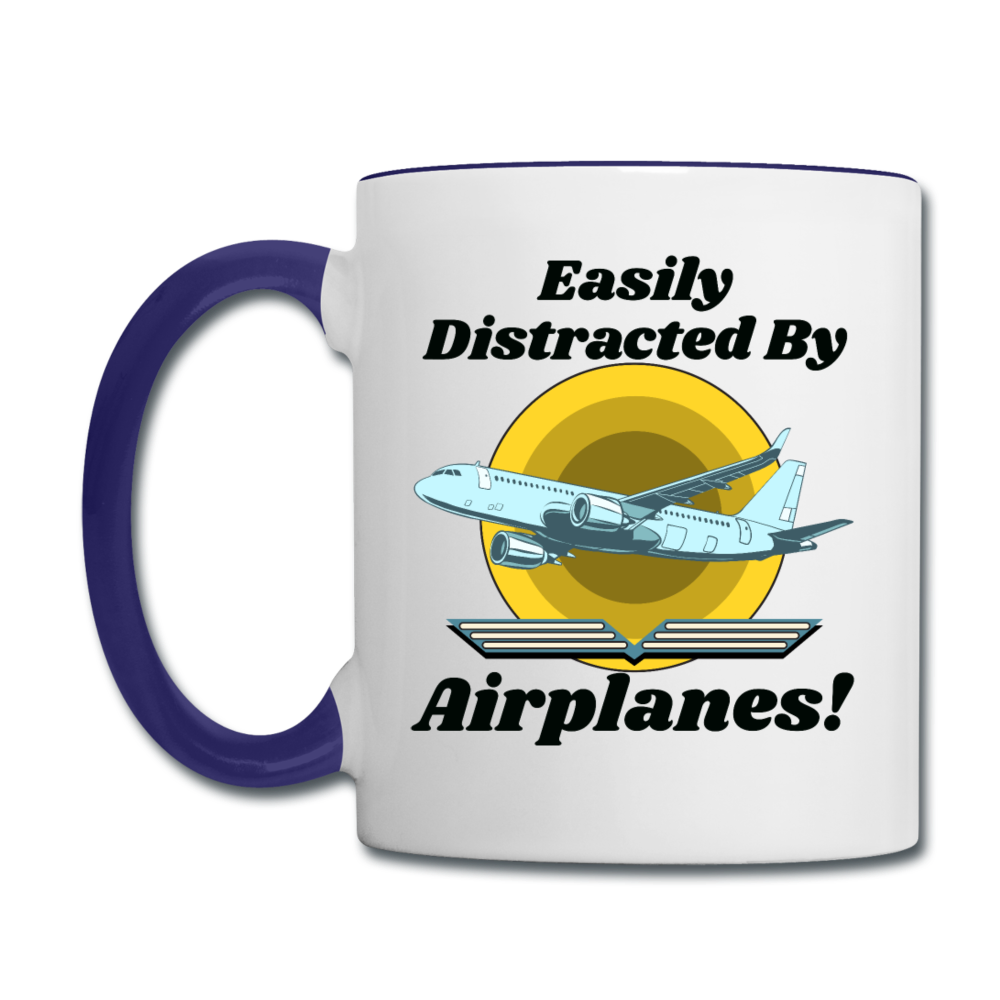 Easily Distracted - Airplanes - Jet - Contrast Coffee Mug - white/cobalt blue